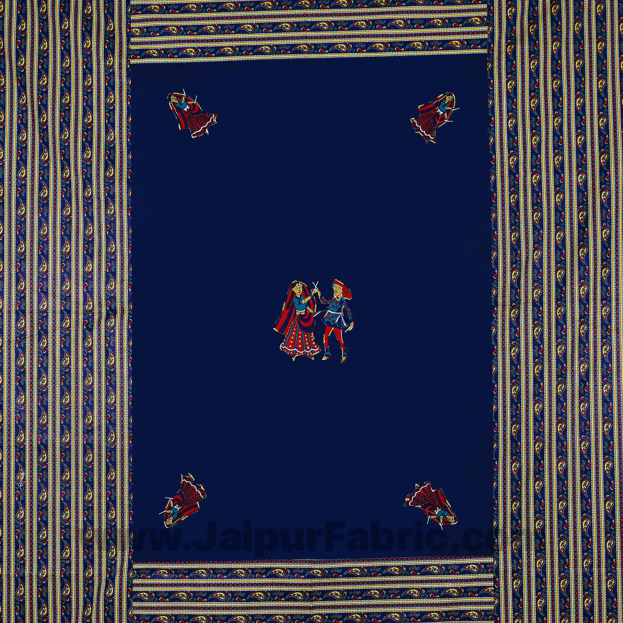 Applique Blue Dandiya Jaipuri Hand Made Embroidery Patch Work Double Bedsheet