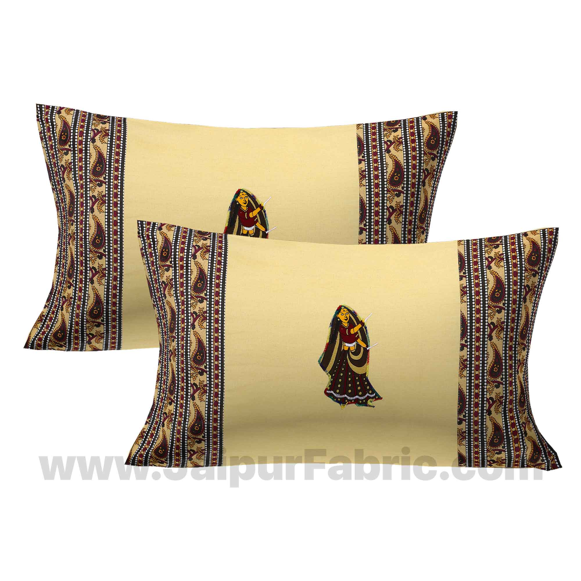 Applique Cream Dandiya Jaipuri Hand Made Embroidery Patch Work Double Bedsheet