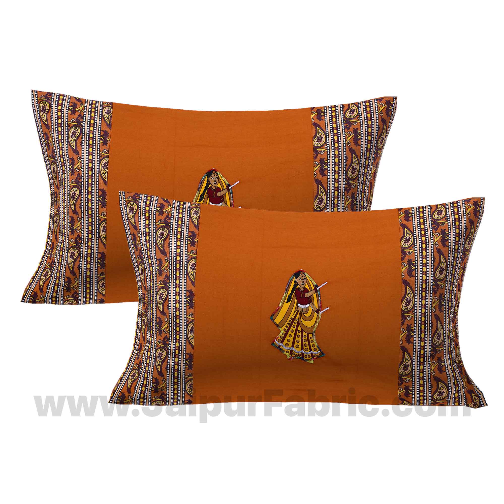 Applique Mustard Dandiya Jaipuri Hand Made Embroidery Patch Work Double Bedsheet