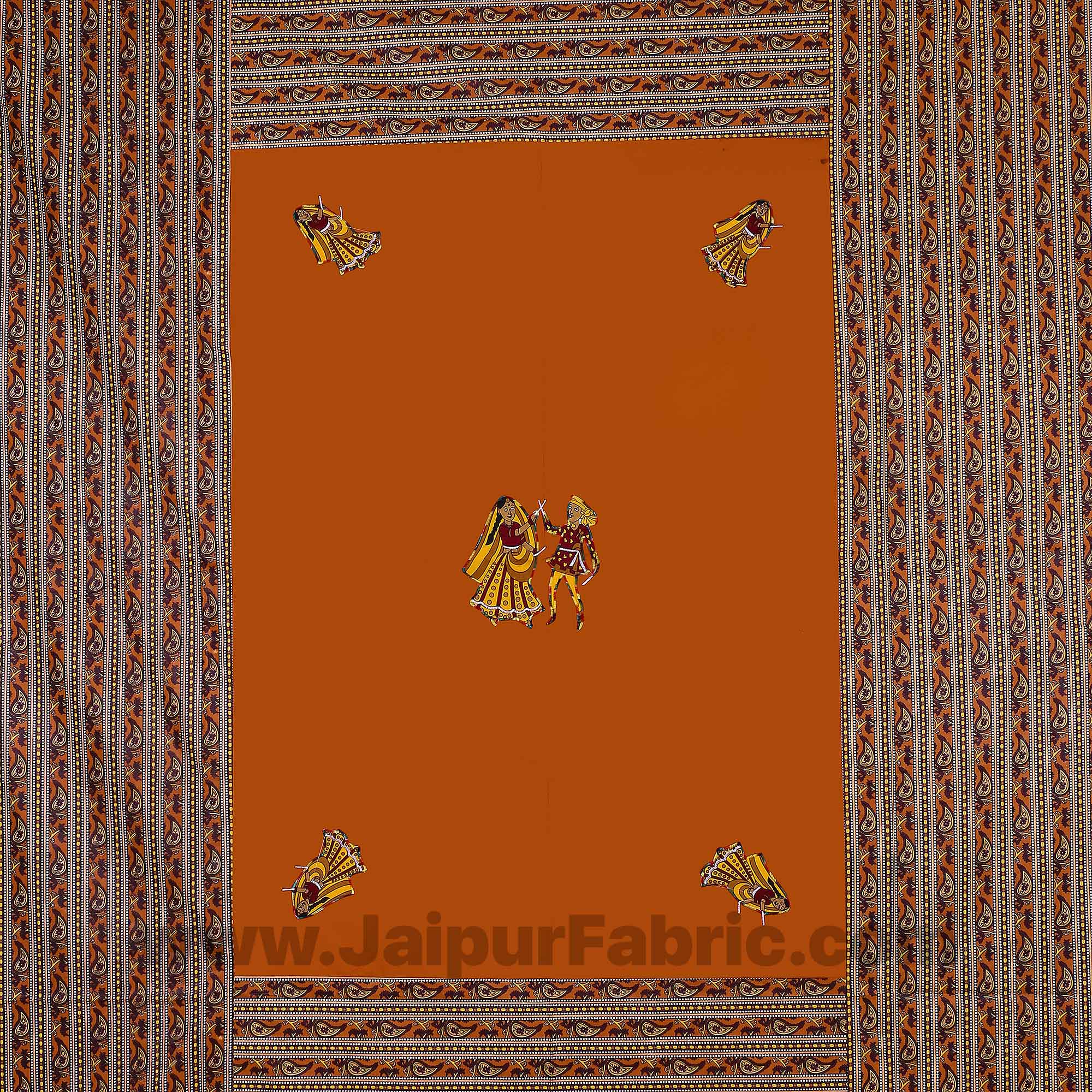 Applique Mustard Dandiya Jaipuri Hand Made Embroidery Patch Work Double Bedsheet