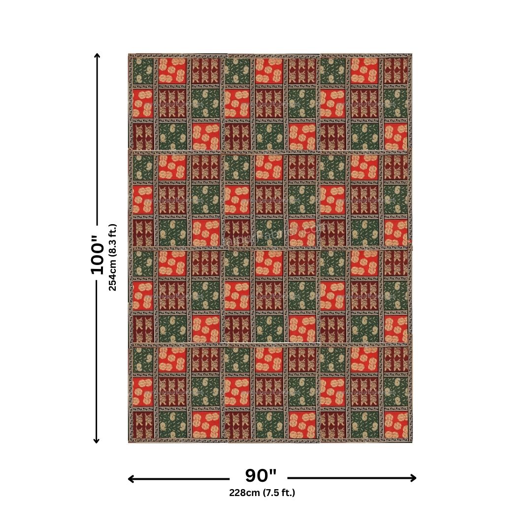 Black Border With Maroon Green And Red Check With Elephant Pattern Golden Print Super Fine Cotton Double Bedsheet