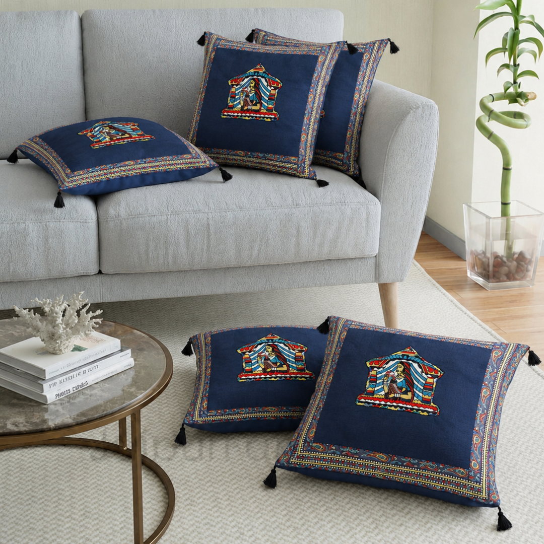 Blue Doli Design Patchwork & Applique Cushion Cover