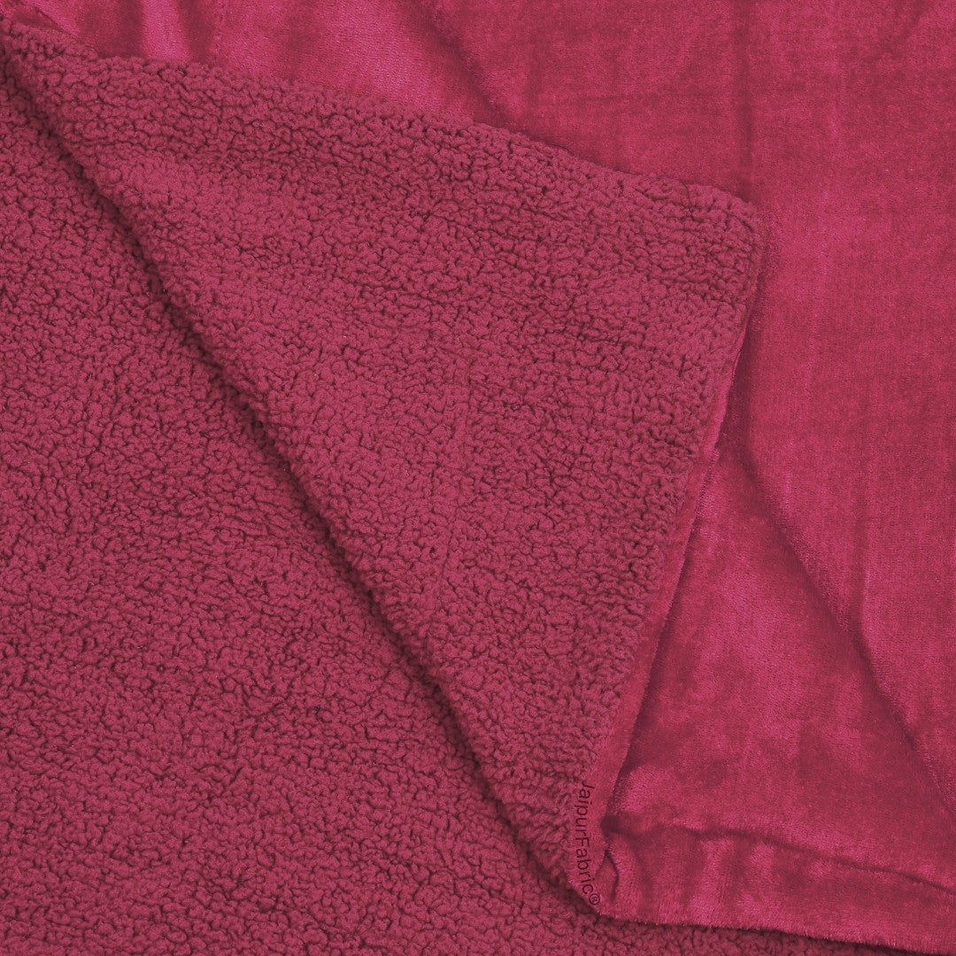 Velvet Plush Ruby Red Double Bed Blanket layered with Ultra-Soft Sherpa Fabric