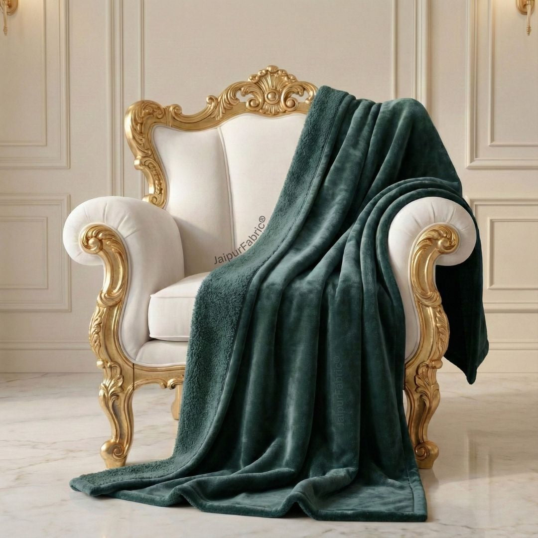 Velvet Plush Deep Teal Double Bed Blanket layered with Ultra-Soft Sherpa Fabric