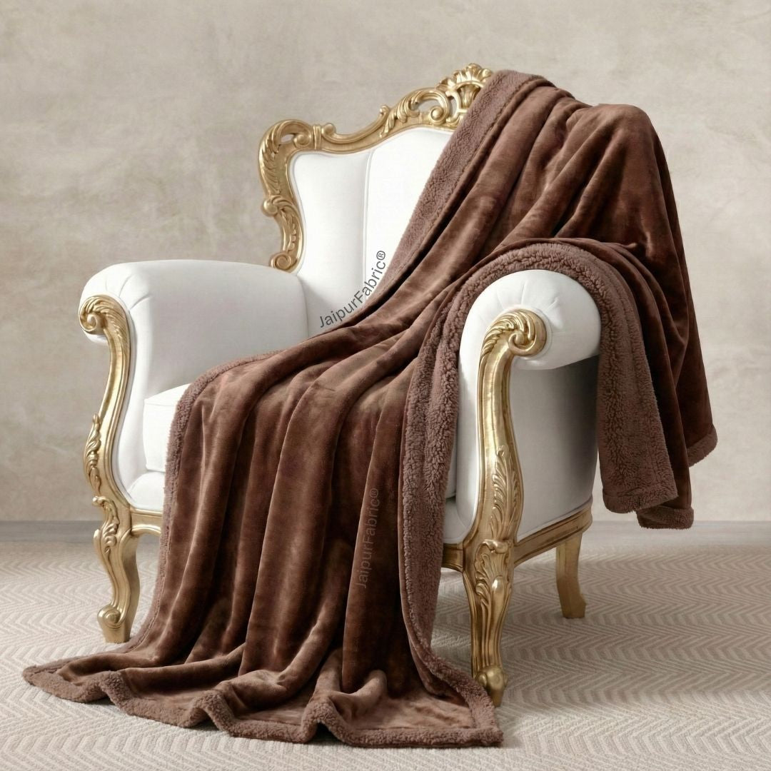 Velvet Plush Mocha Brown Double Bed Blanket layered with Ultra-Soft Sherpa Fabric