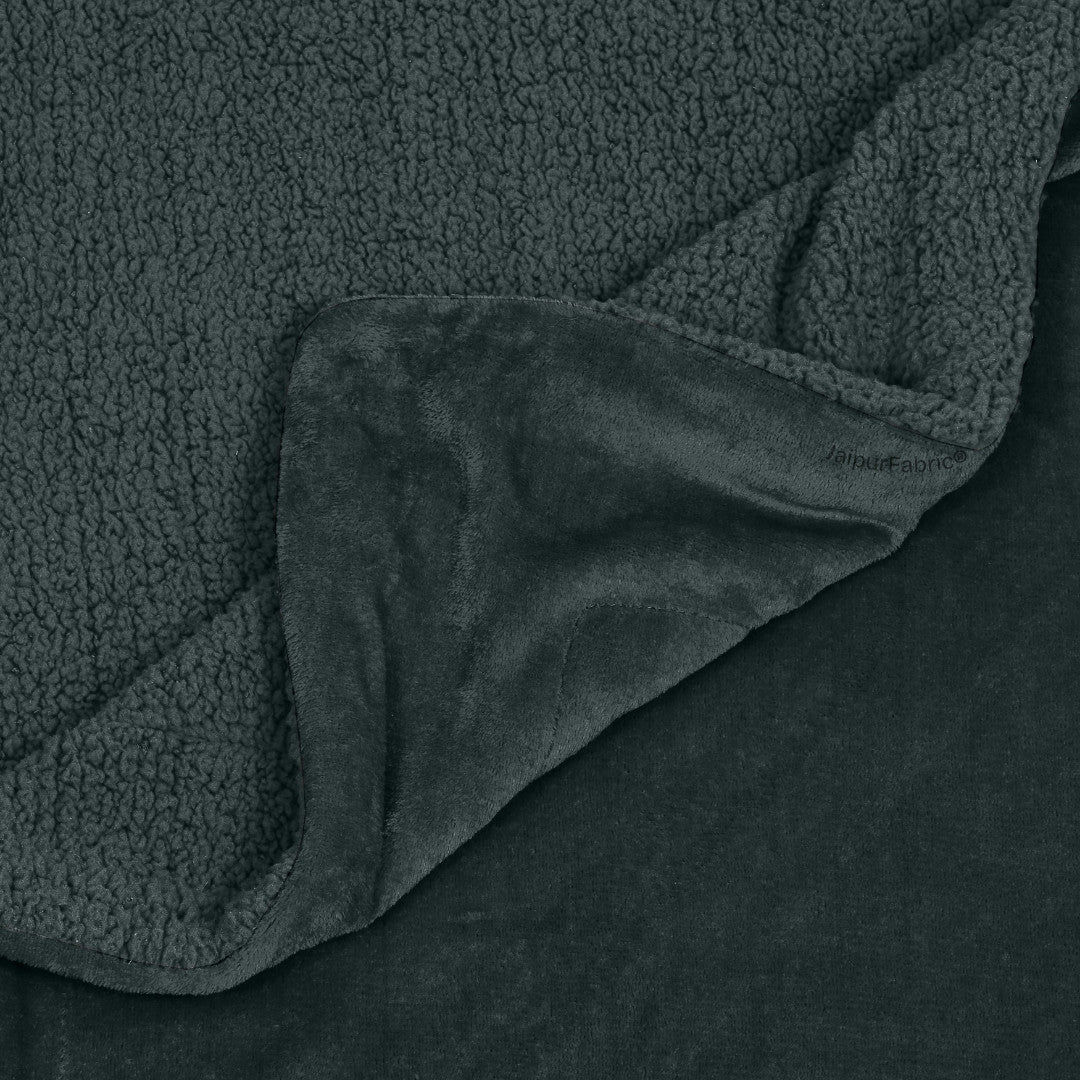 Velvet Plush Deep Teal Double Bed Blanket layered with Ultra-Soft Sherpa Fabric