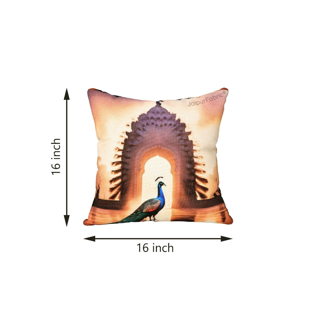 Luxury Peacock Jute Pillow Digital Printed Design Cushion Cover