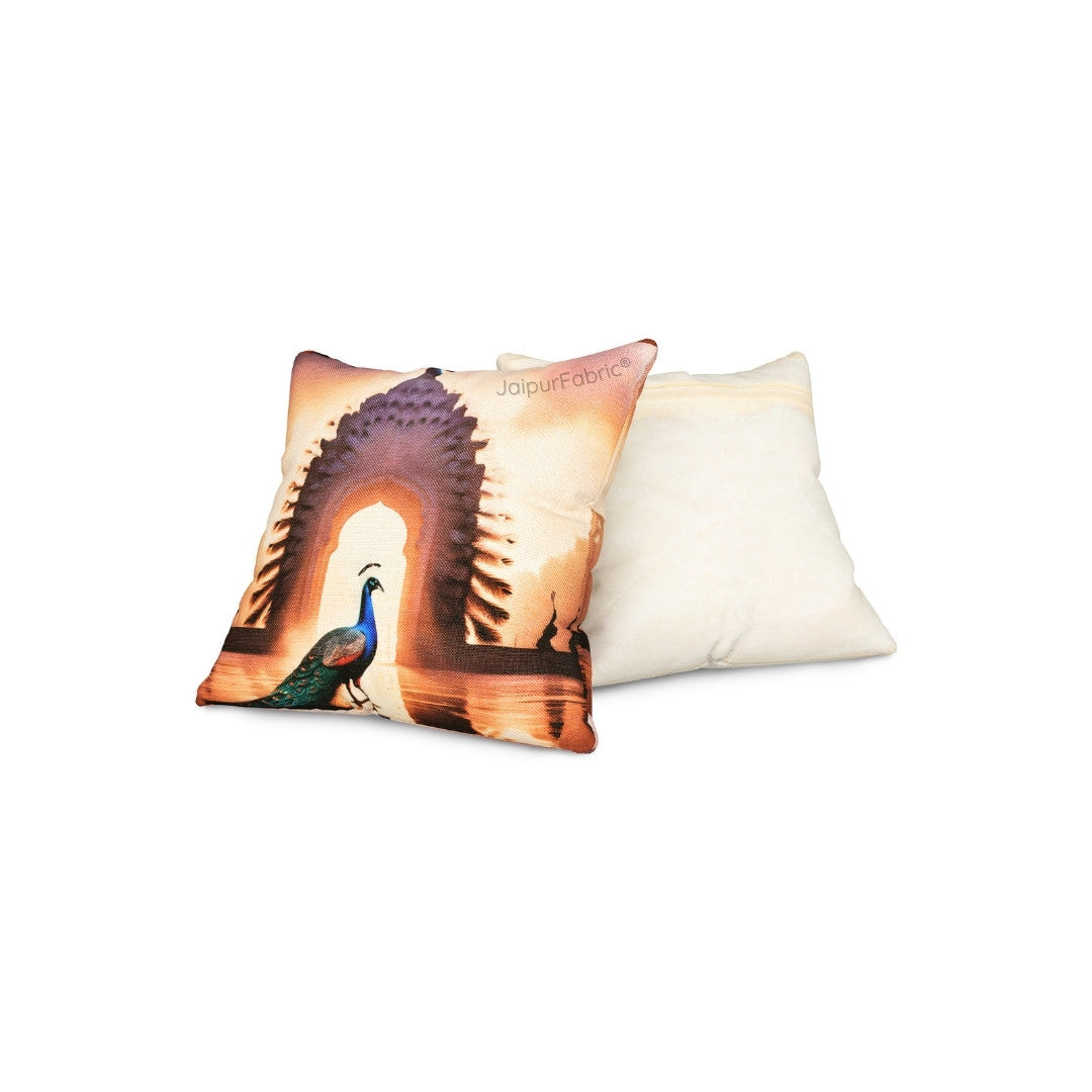 Luxury Peacock Jute Pillow Digital Printed Design Cushion Cover