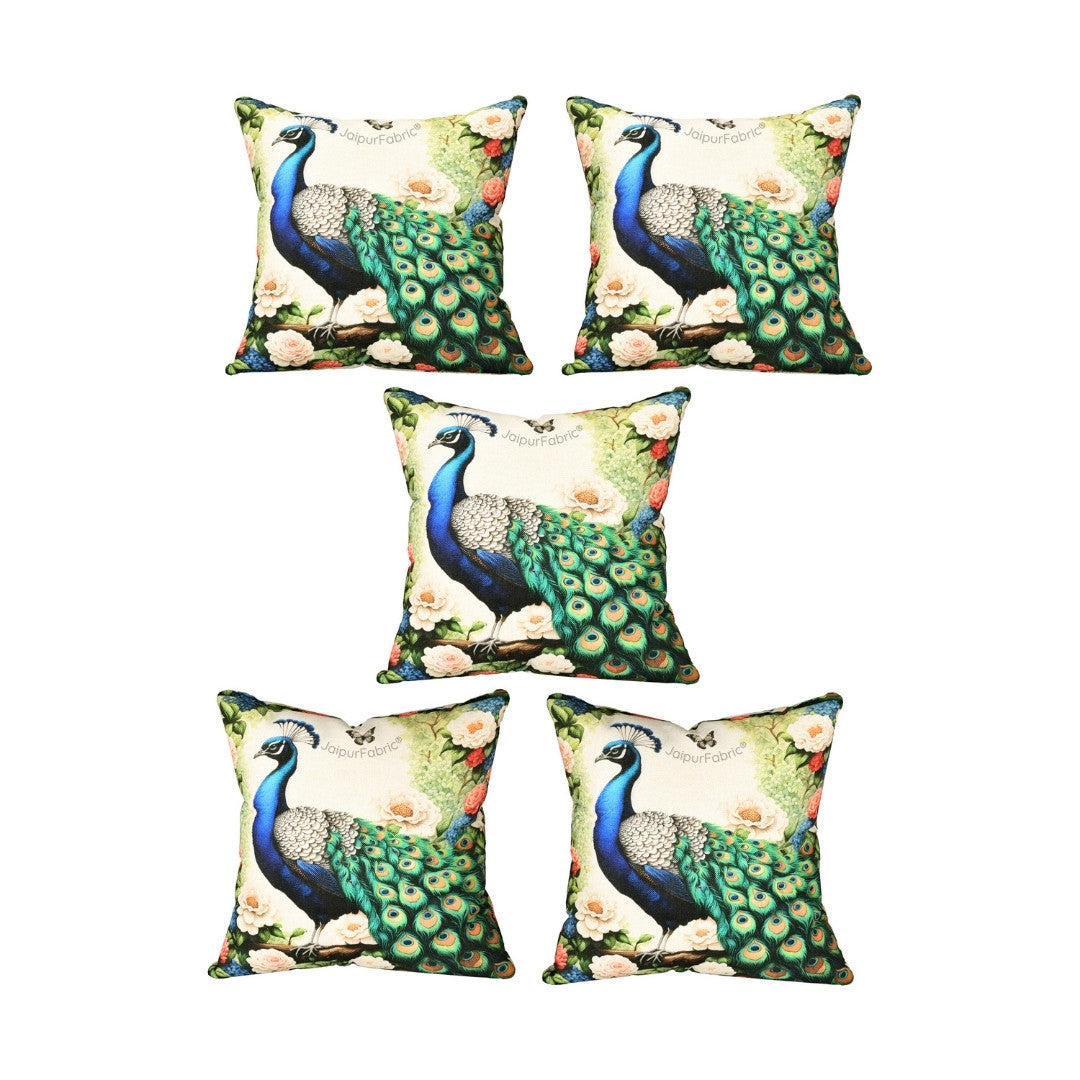 Majesty Grandeur Peacock Print Jute Cushion Cover