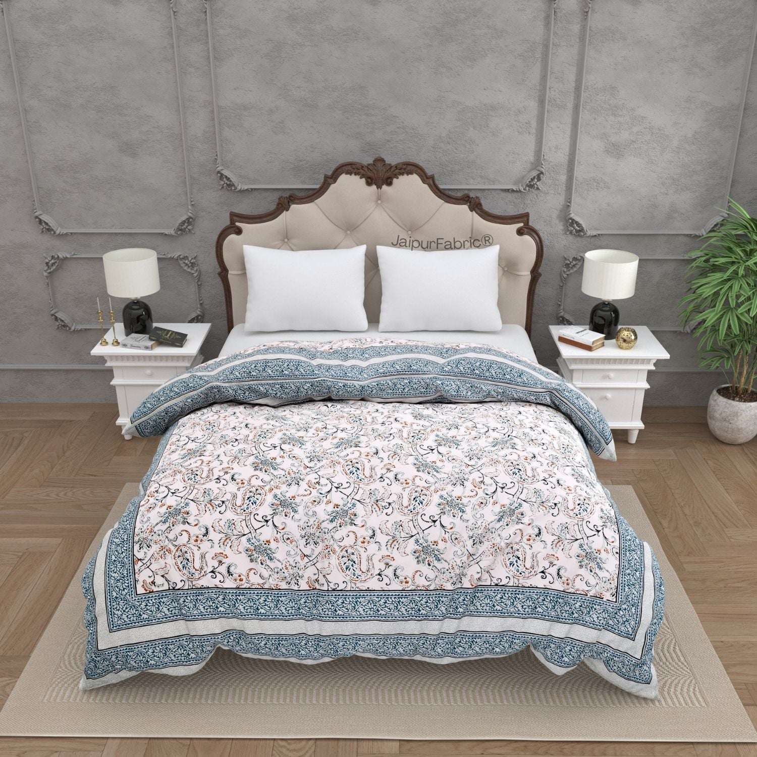 Paisley Trails Aqua Combo of Pure Cotton Double Bedsheet and Double Bed Comforter