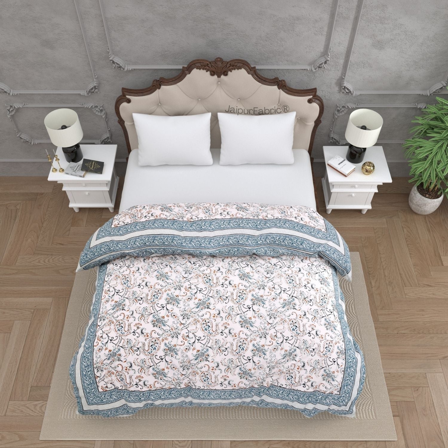 Paisley Trails Aqua Combo of Pure Cotton Double Bedsheet and Double Bed Comforter