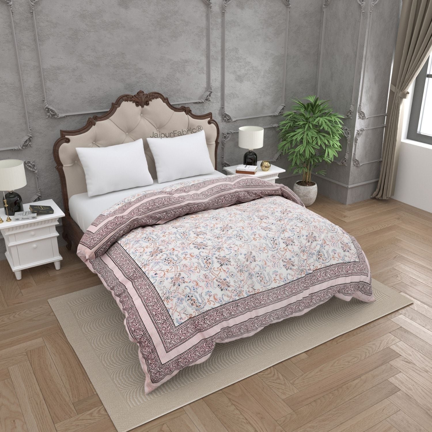 Paisley Trails Mauve Combo of Pure Cotton Double Bedsheet and Double Bed Comforter