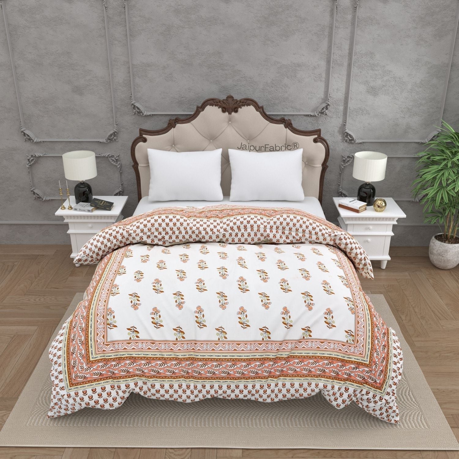 Lotus Vine Rust Brown Combo of Pure Cotton Double Bedsheet and Double Bed Comforter