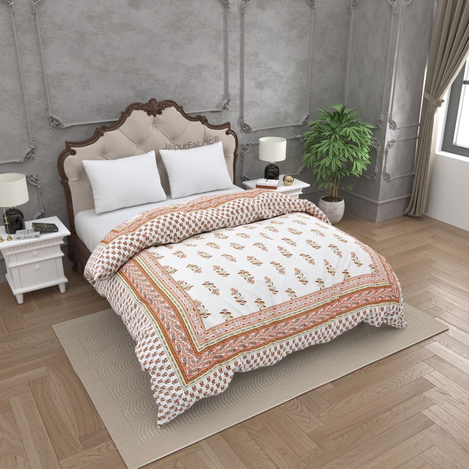 Lotus Vine Rust Brown Combo of Pure Cotton Double Bedsheet and Double Bed Comforter