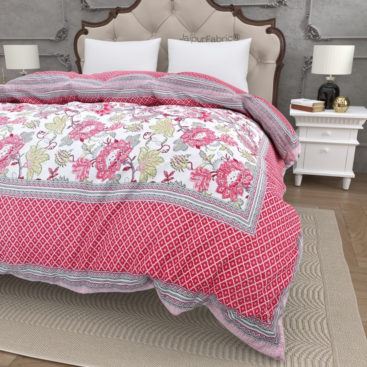 Bloom Pink Combo of Pure Cotton Double Bedsheet and Double Bed Comforter