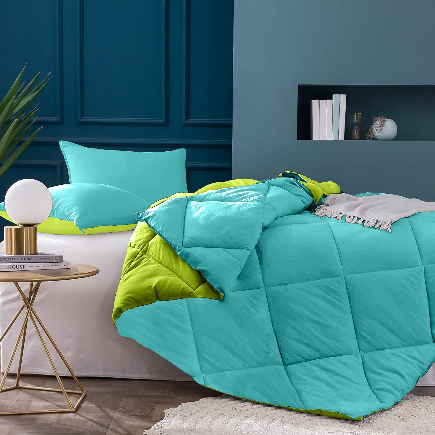 Sky Blue-Lemon Green Double Bed Comforter