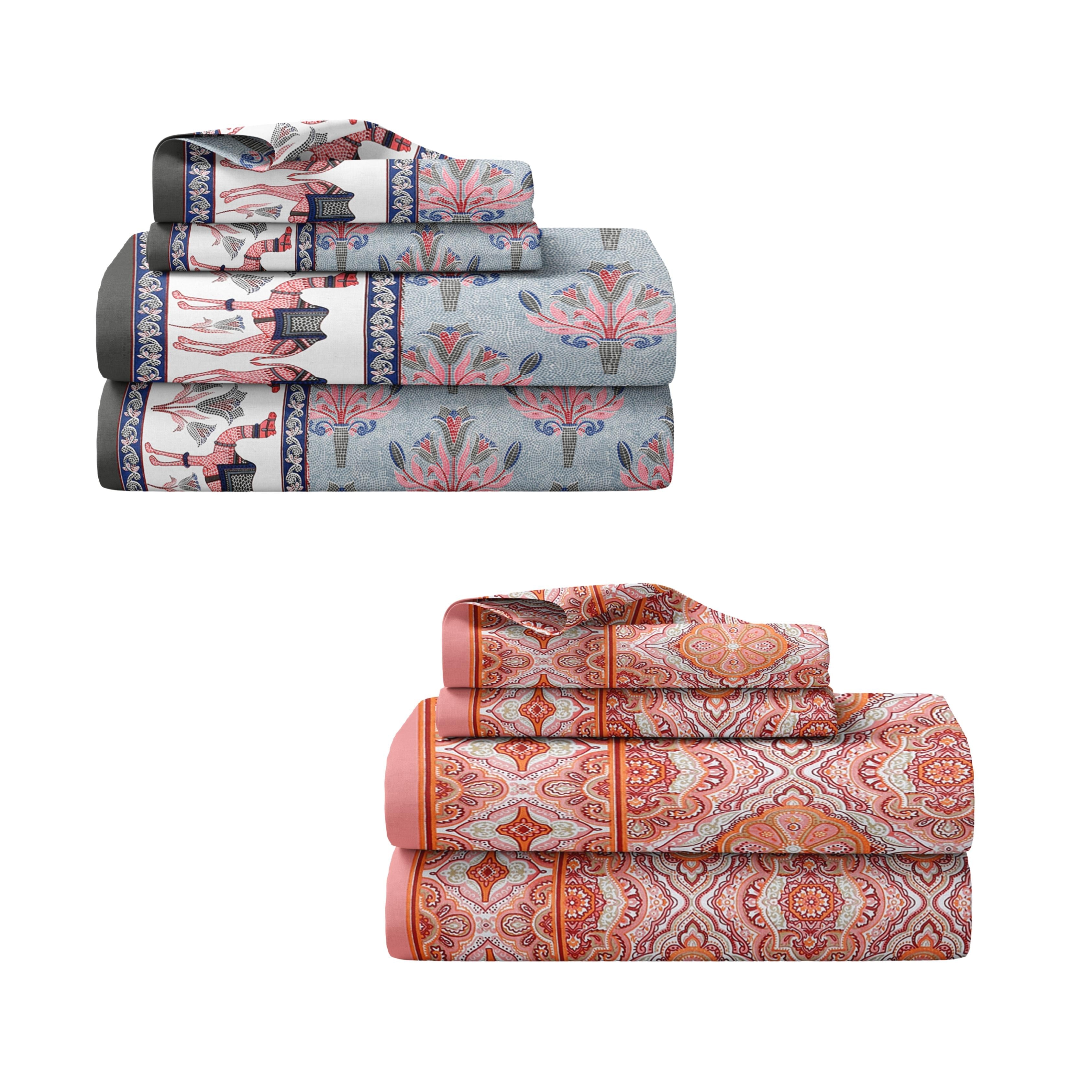 Blue Pottery & Rajasthani Garden 240 TC Pure Cottong Single Bedsheet Combo