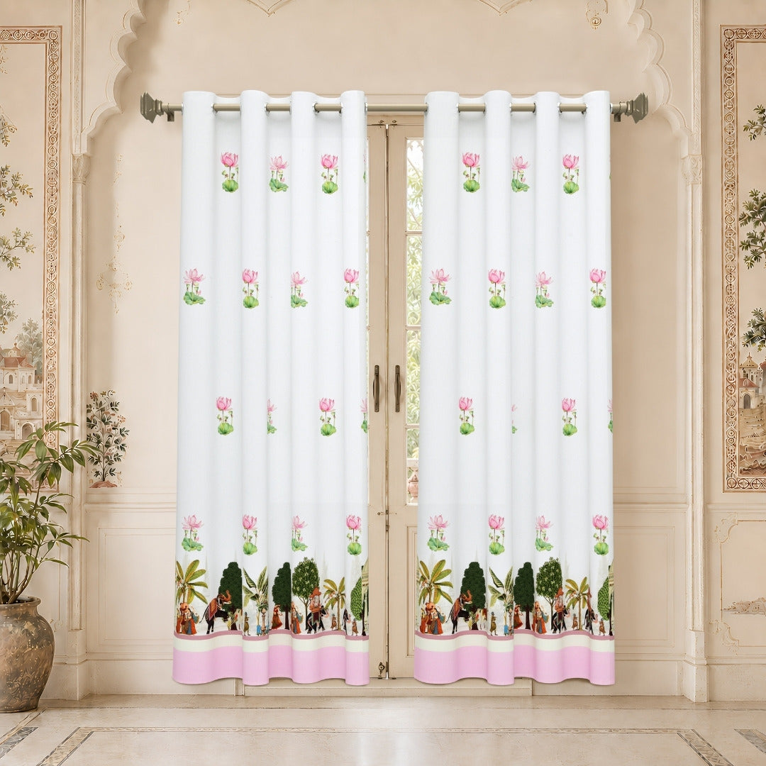 Royal Rajputana Procession & Mandap 7 Ft Duck Cotton Digital Print Curtain