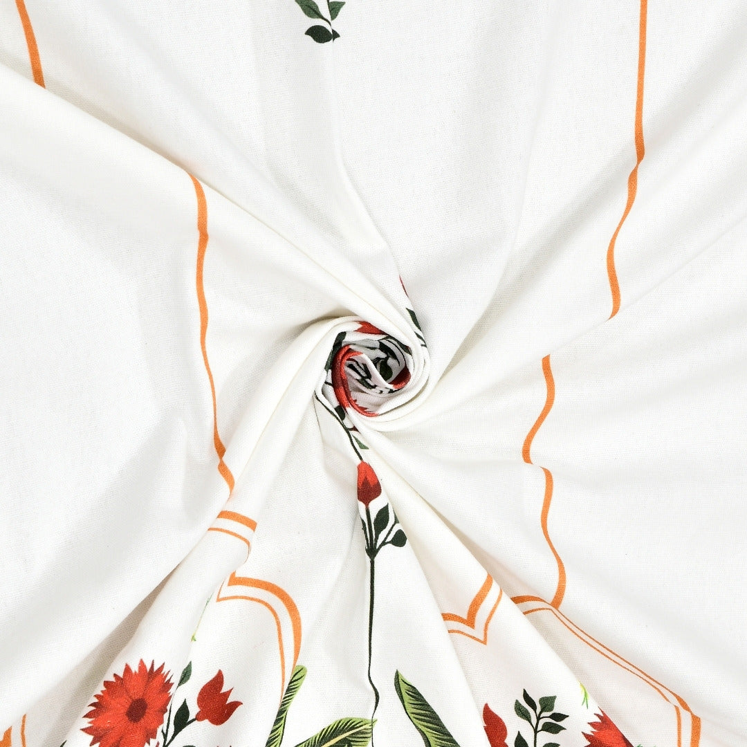Traditional Red Floral Temple Archway 7 Ft Duck Cotton Digital Print Curtain