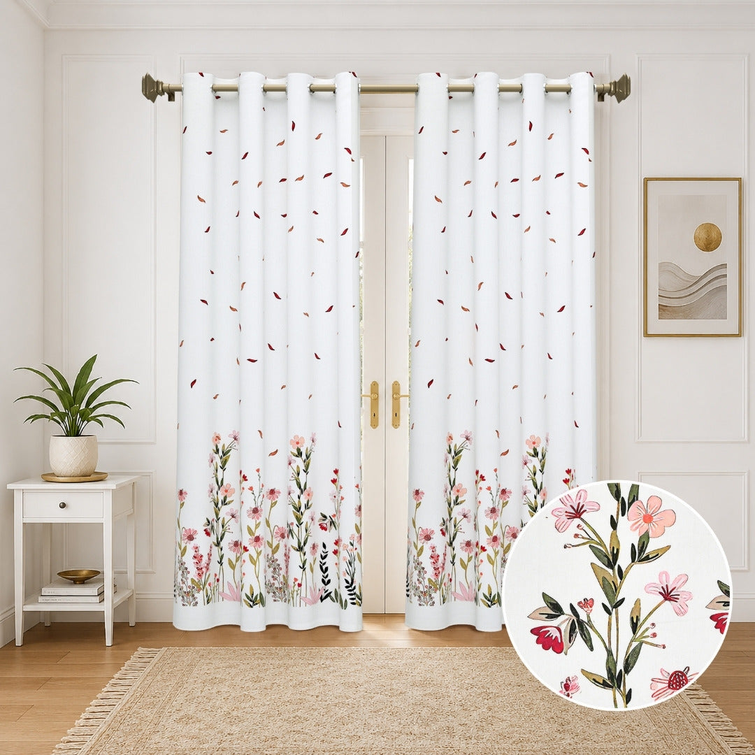 Wildflower Meadow & Falling Petals 7 Ft Duck Cotton Digital Print Curtain