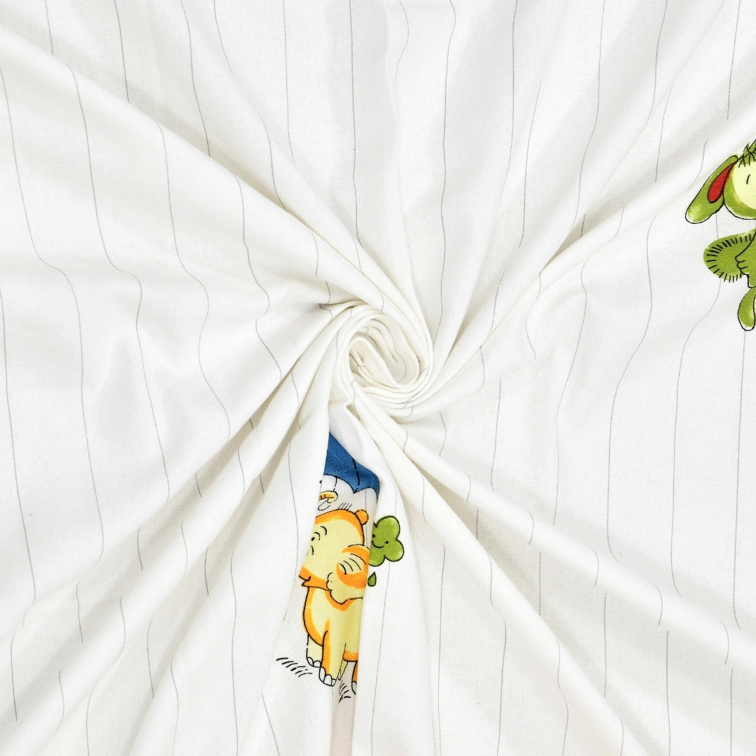 Playful Elephant & Bunny Stripe 7 Ft Duck Cotton Digital Print Curtain