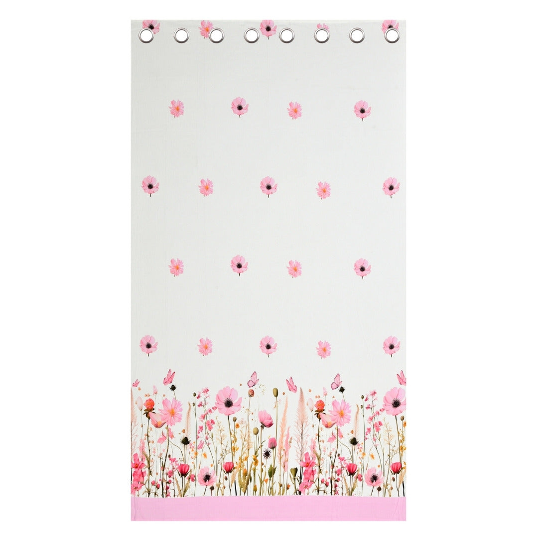 Soft Pink Wildflower Field 7 Ft Duck Cotton Digital Print Curtain
