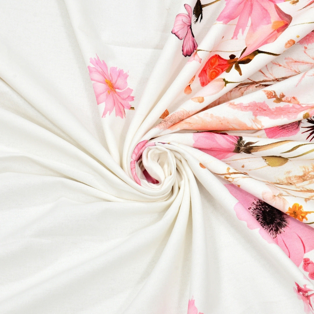 Soft Pink Wildflower Field 7 Ft Duck Cotton Digital Print Curtain