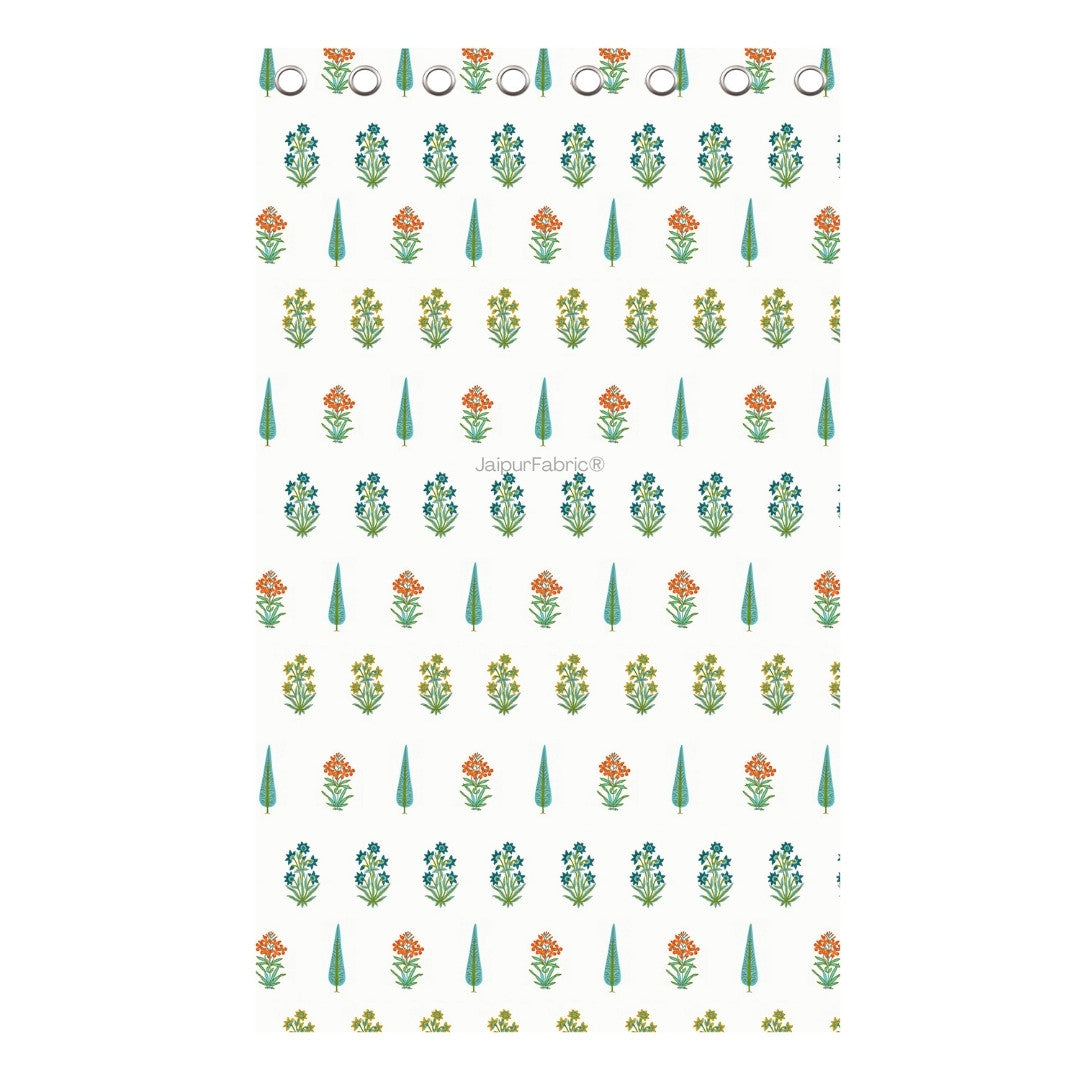 Jaipur Mela Hand Block Printed Sea Green Trees and Flowers Curtains (Pack of 2)