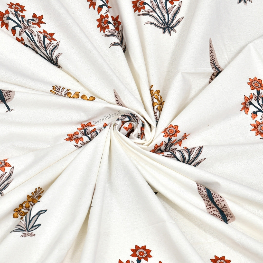 Pink Mustard Flowers Brown Leaves Jaipur Dharohar Boota Print Curtains (Pack of 2)