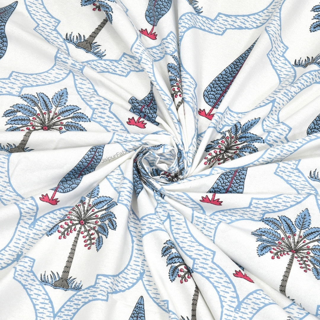 Jaipur Mela Hand Block Printed Blue Trees and Flowers Curtains (Pack of 2)