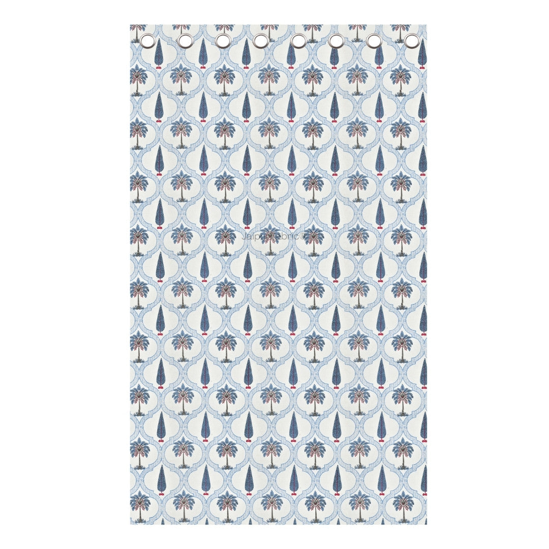 Jaipur Mela Hand Block Printed Blue Trees and Flowers Curtains (Pack of 2)