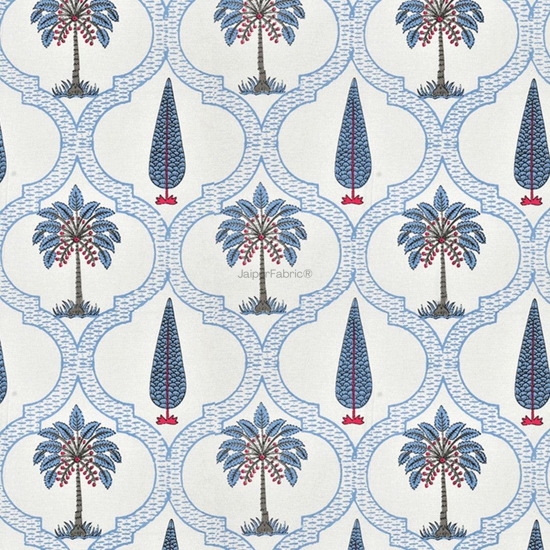 Jaipur Mela Hand Block Printed Blue Trees and Flowers Curtains (Pack of 2)