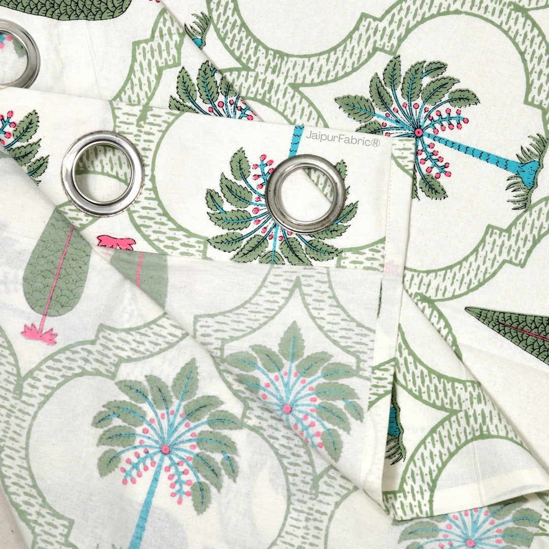 Hand Block Printroots Printed Curtains with Intricate Floral Designs (Pack of 2)
