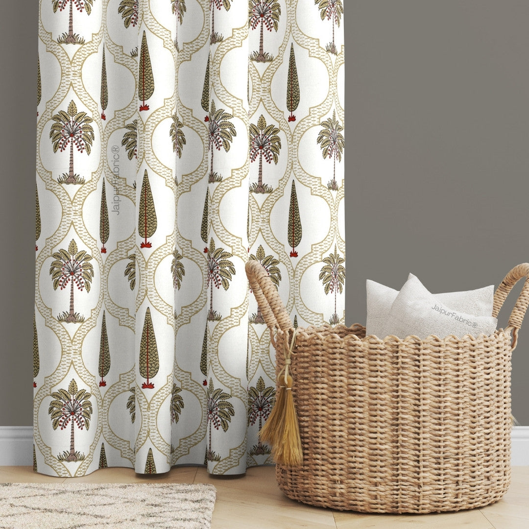 Pinklay Mocha Brown Delight Floral Jaipuri Hand Block Print Curtains (Pack of 2)