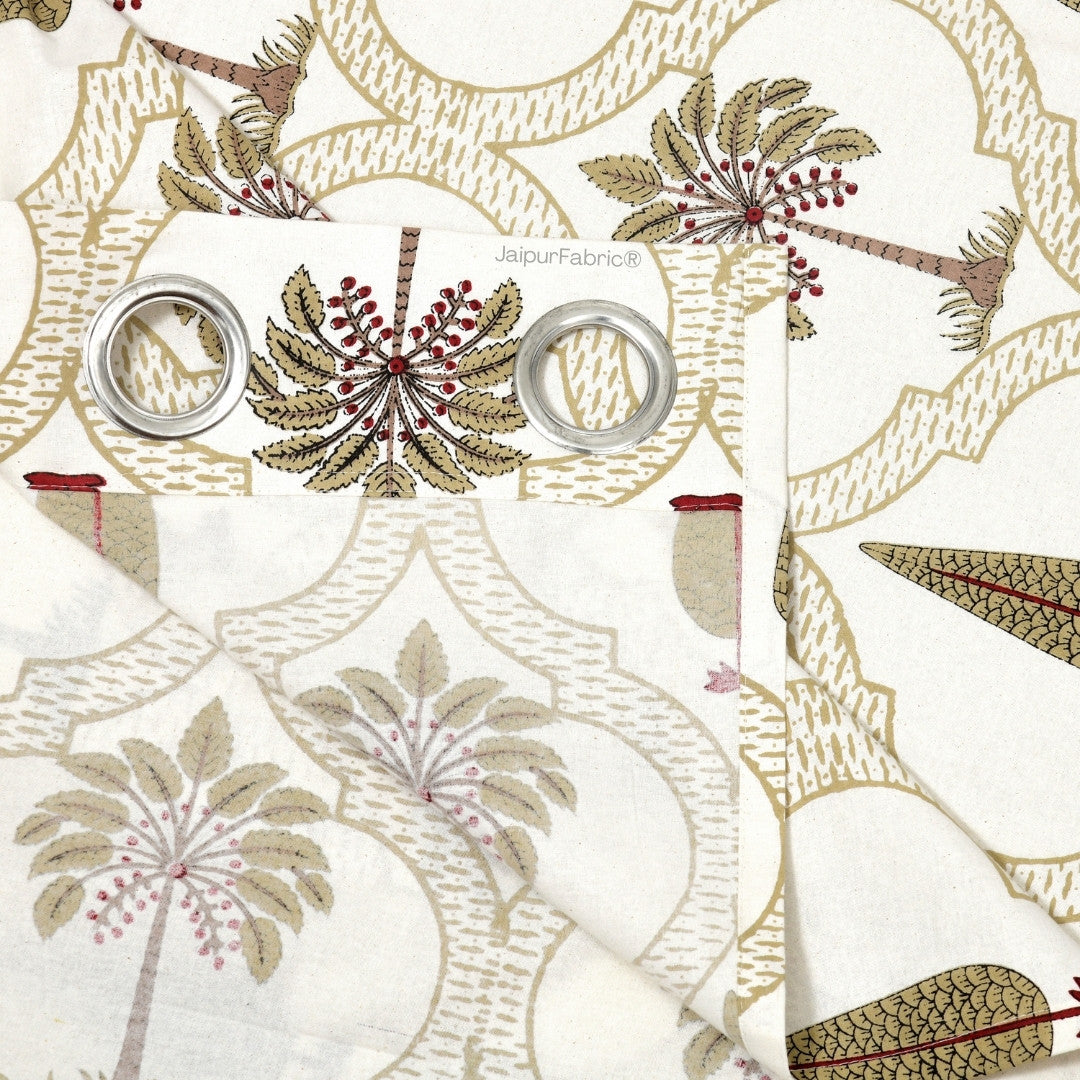 Pinklay Mocha Brown Delight Floral Jaipuri Hand Block Print Curtains (Pack of 2)