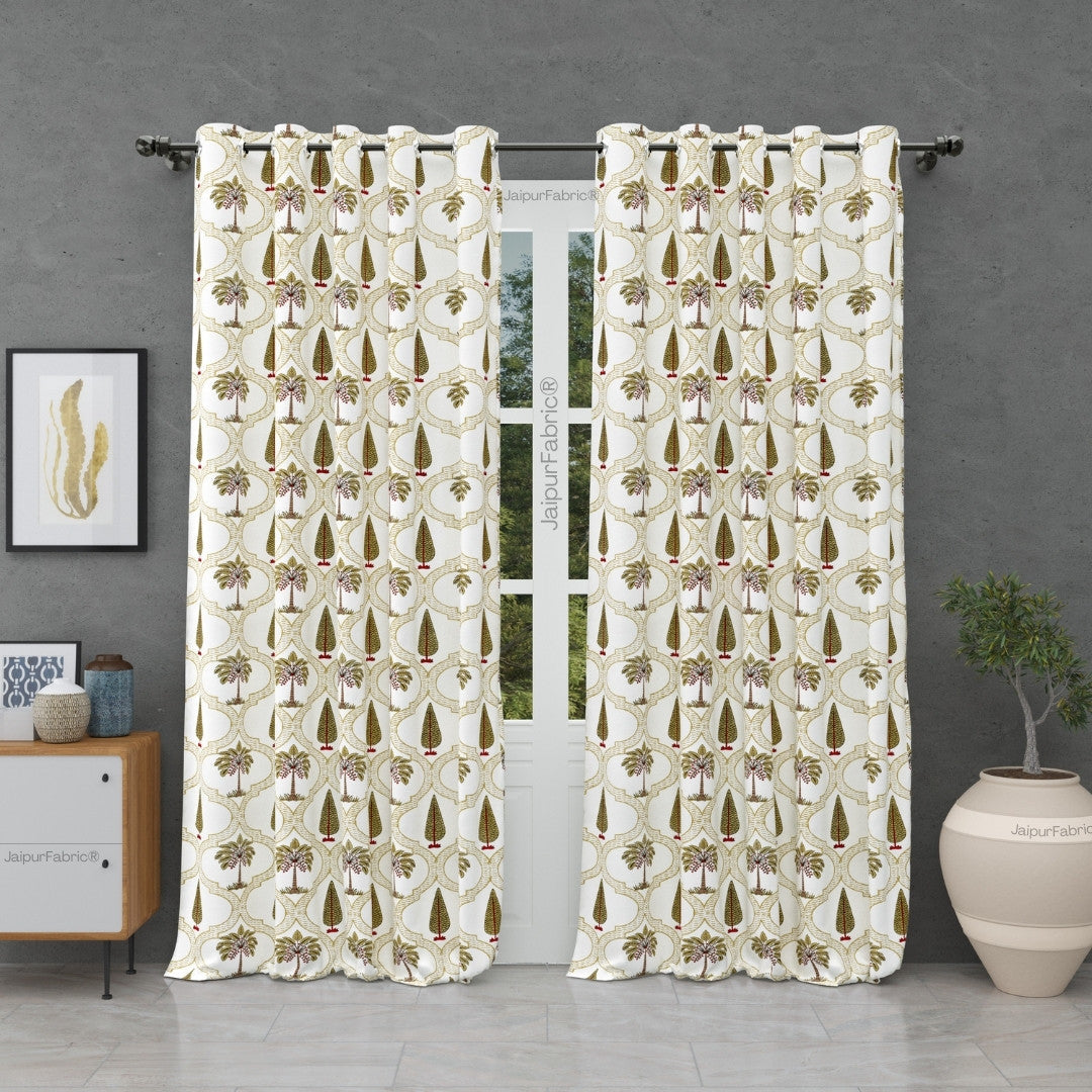 Pinklay Mocha Brown Delight Floral Jaipuri Hand Block Print Curtains (Pack of 2)