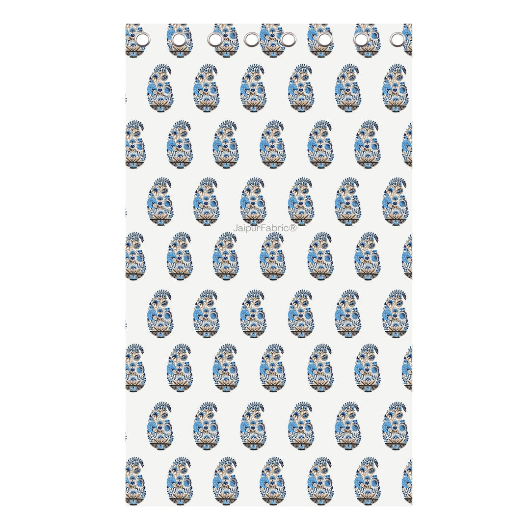 Floral Blue Indian Kairi Design Pinar Block Hand Block Printed Curtains (Pack of 2)