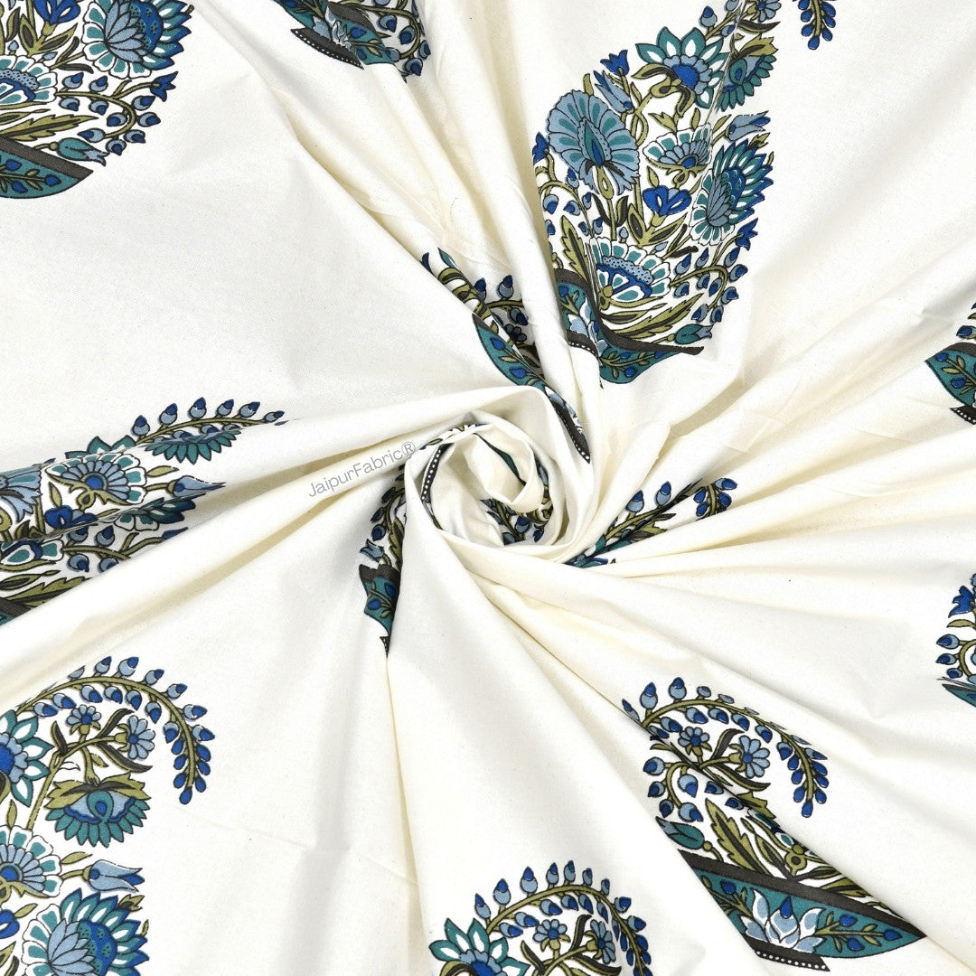 Padma Hand Block Floral Jaipuri Green Kairi Design Curtains Crafted in India (Pack of 2)