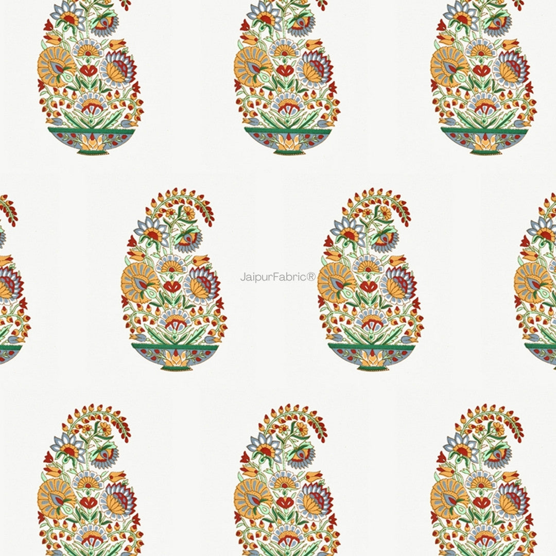 Hand Block Printed Curtains Floral Valley Bunai Pattern Indian Kairi Design Curtains (Pack of 2)
