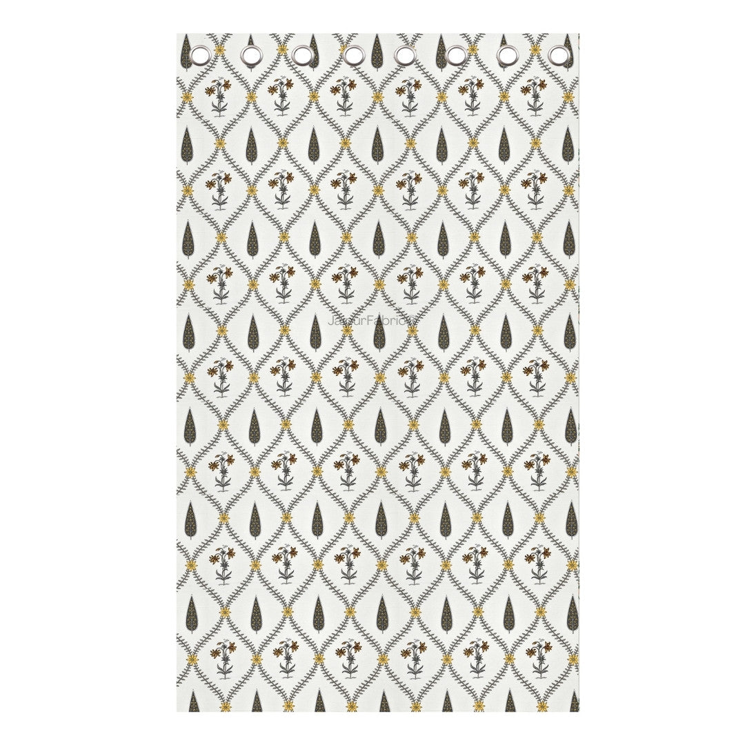 Beautiful Yellow & Grey Pookalam Floral Symphony Rihaa Handblock Printed Curtains (Pack of 2)