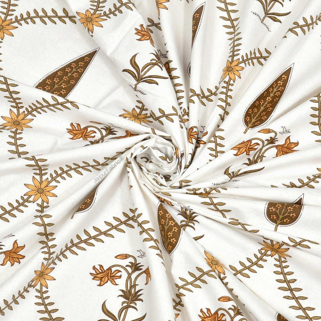 Pinklay Golden Bloom Heritage Curtains with Yellow & Brown Floral Block Prints (Pack of 2)
