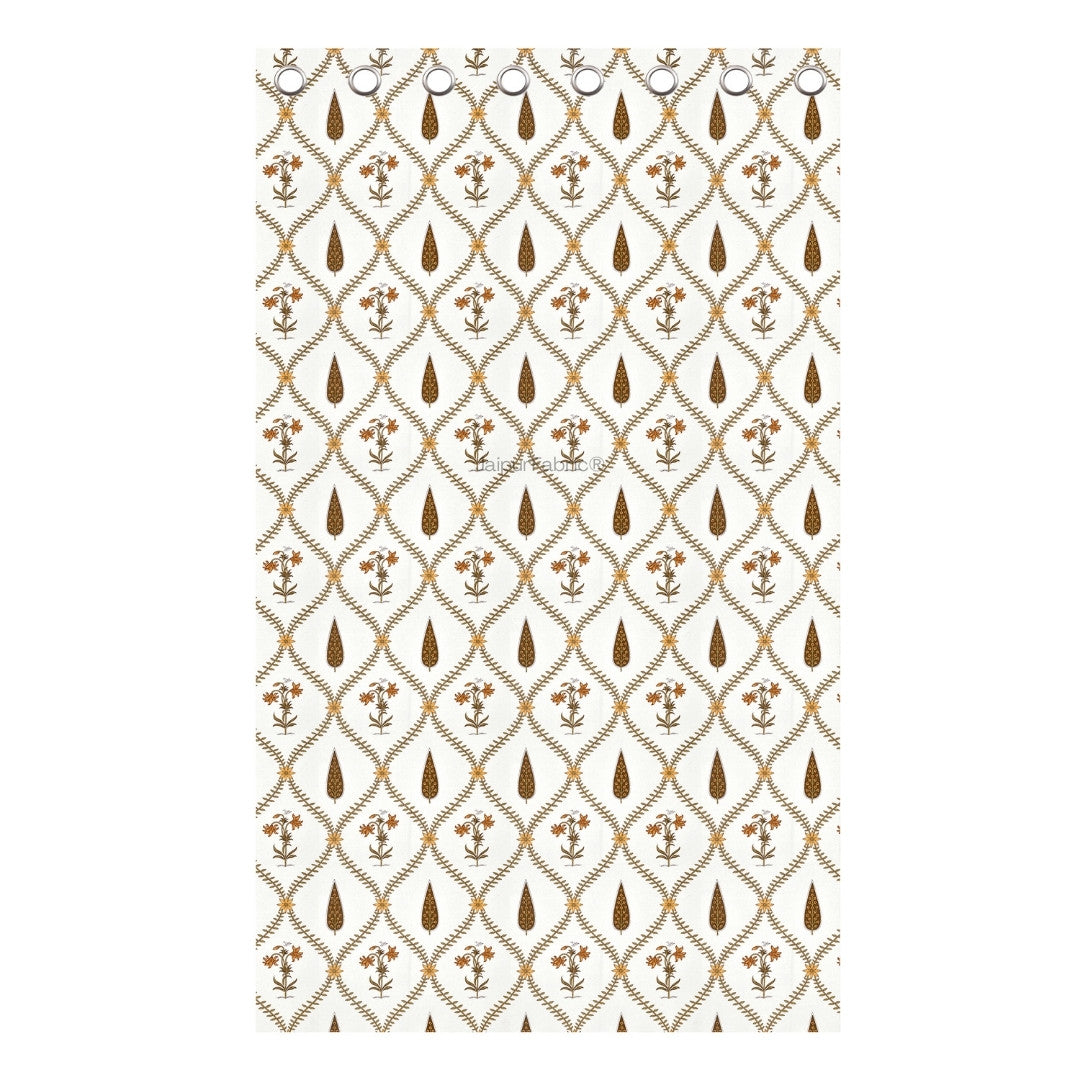 Pinklay Golden Bloom Heritage Curtains with Yellow & Brown Floral Block Prints (Pack of 2)