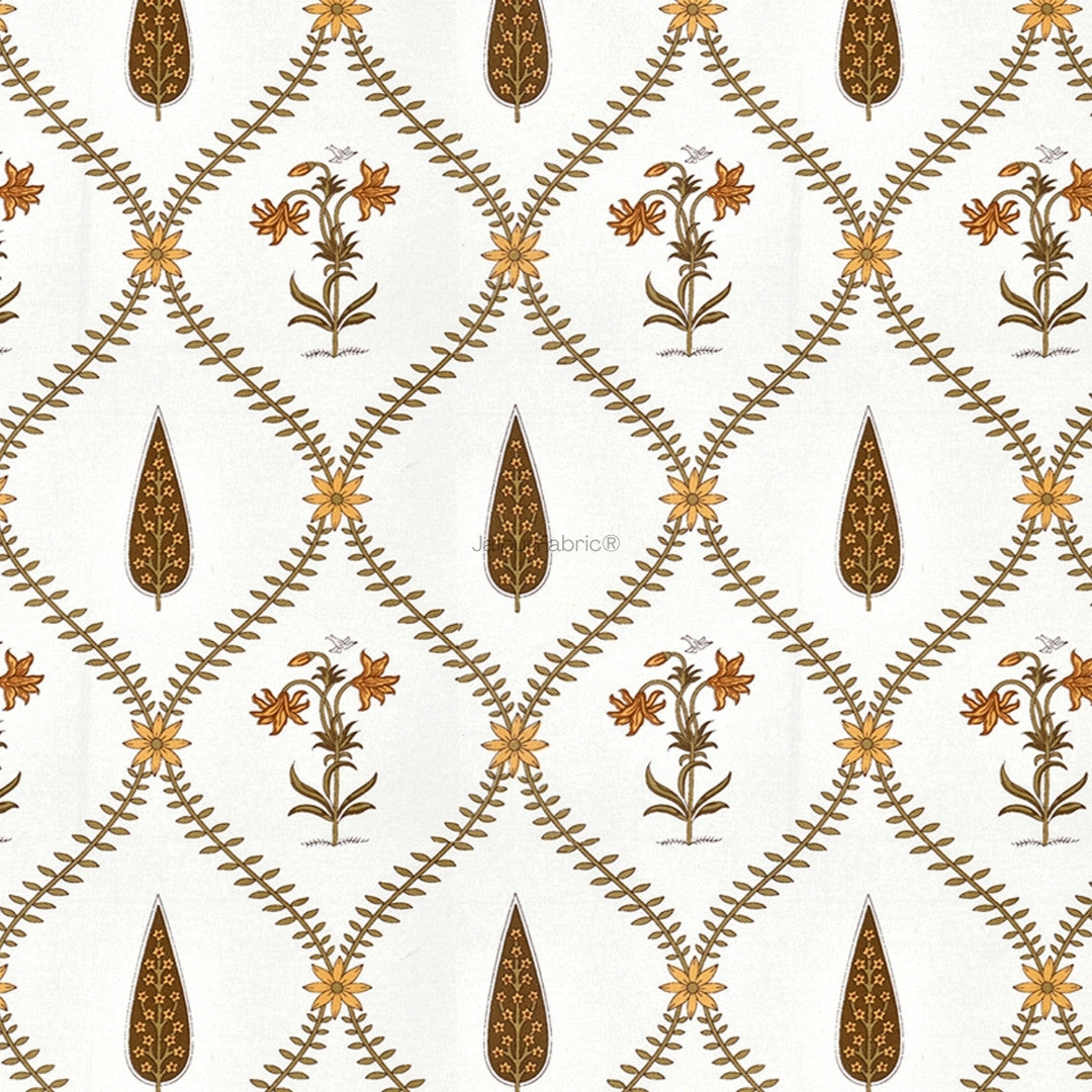 Pinklay Golden Bloom Heritage Curtains with Yellow & Brown Floral Block Prints (Pack of 2)