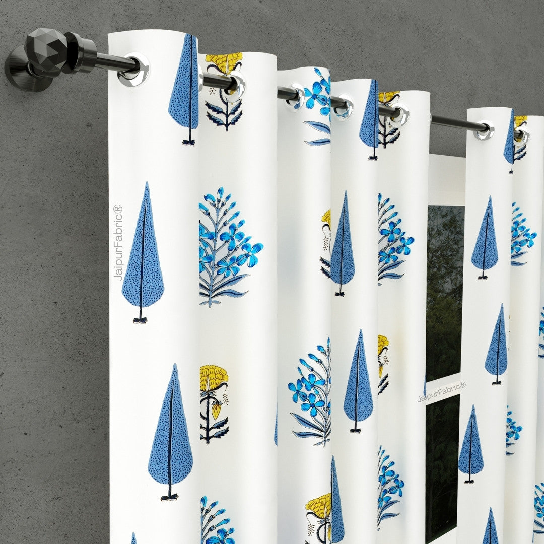 Beautiful Plarsh Floral Premium Hand Blocks of India Cotton Curtains (Pack of 2)