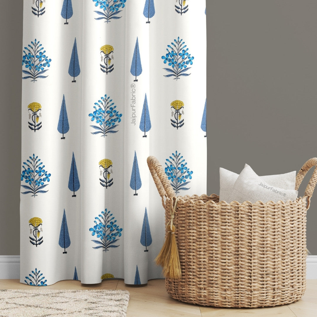 Beautiful Plarsh Floral Premium Hand Blocks of India Cotton Curtains (Pack of 2)