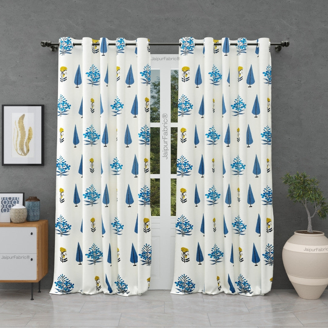 Beautiful Plarsh Floral Premium Hand Blocks of India Cotton Curtains (Pack of 2)