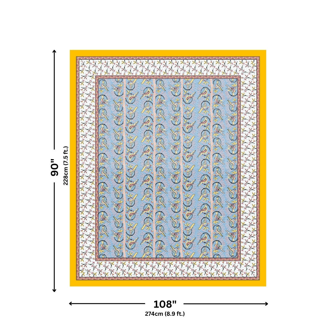 Perky Parrots Blue Pure Cotton King Size Bedsheet