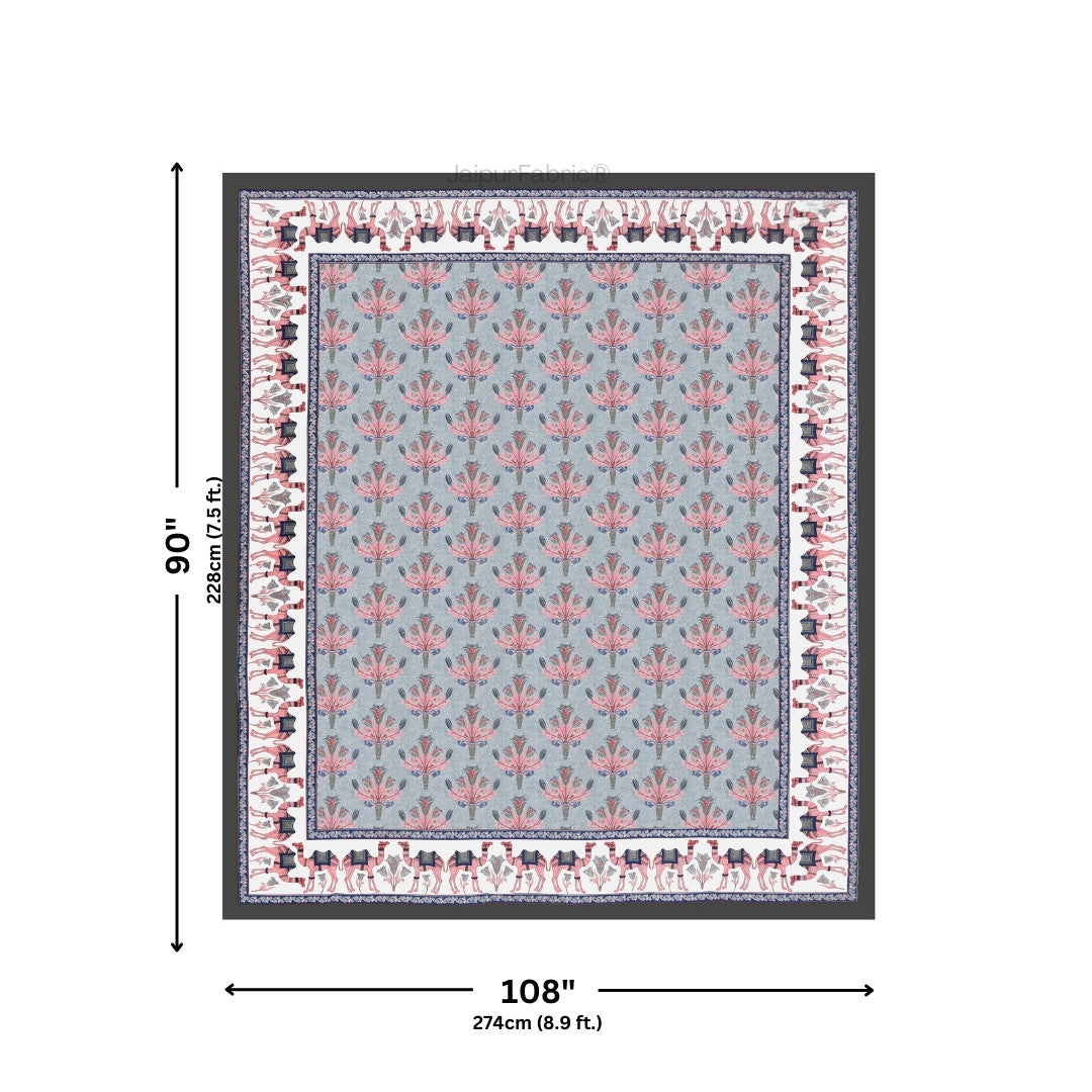 Floral Corsage Blue Pure Cotton King Size Bedsheet