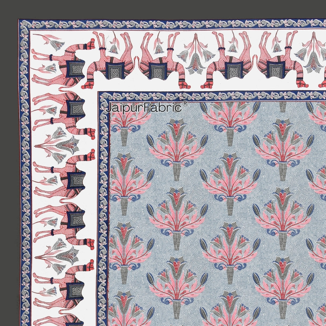 Floral Corsage Blue Pure Cotton King Size Bedsheet