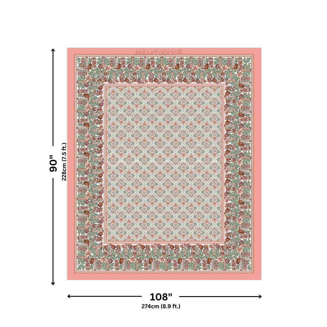 Pattachitra collection Peach and Green Double Bedsheet